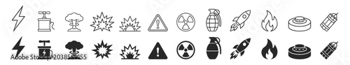 Fotografie Set of danger and hazard icons including lightning, gas pump, explosion, warning