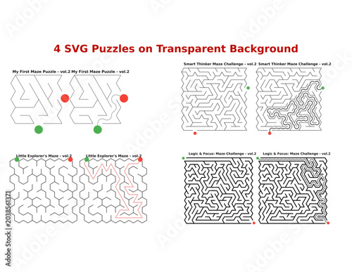 4 SVG Maze Puzzles Bundle Vol 2 for Kids on Transparent Background  Kids and Students Classroom Worksheets, KDP Printab