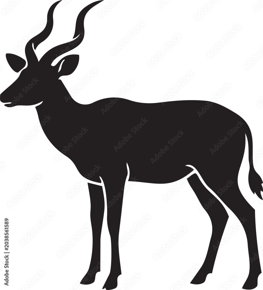 Fototapeta premium Silhouette of a gazelle with long curved horns a simple vector illustration for wildlife or safari themes isolated on a white background