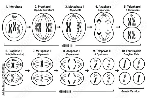 Canvastavla Diagram showing the stages of cell division in meiosis Vector