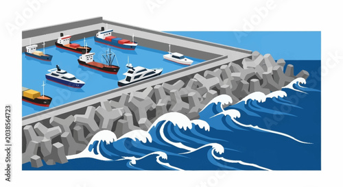 protected harbor with boats on calm water.