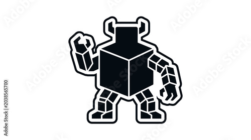 Robot Character Design Black White.