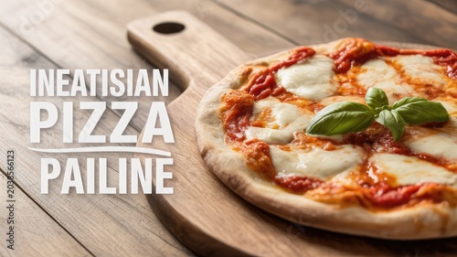Delicious homemade mozzarella pizza on a wooden board with basil on transparent background