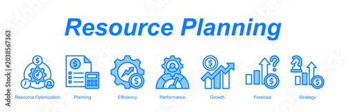 Resource Planning banner web icon vector illustration concept with an icon of Resource Optimization, Planning, Efficiency, Performance, Growth, Forecast, Strategy 