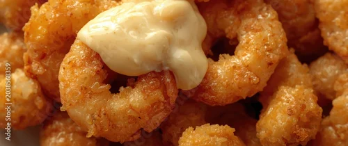 Obraz  z motywem Deep fried shrimp with a luscious creamy mayonnaise topping