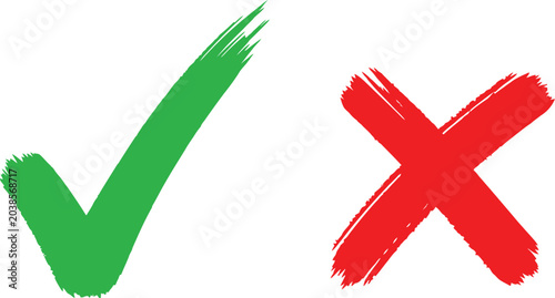 Tableau sur toile Green check mark and red cross symbols together