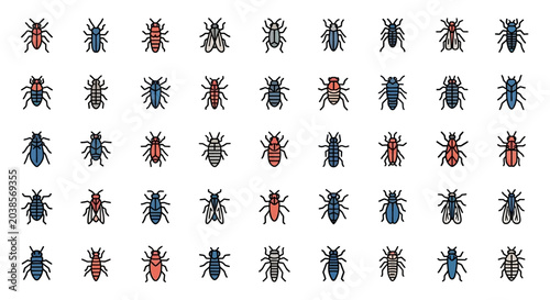 Diverse collection of colorful insect and bug icons.