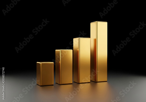Golden bars in ascending order on a black background