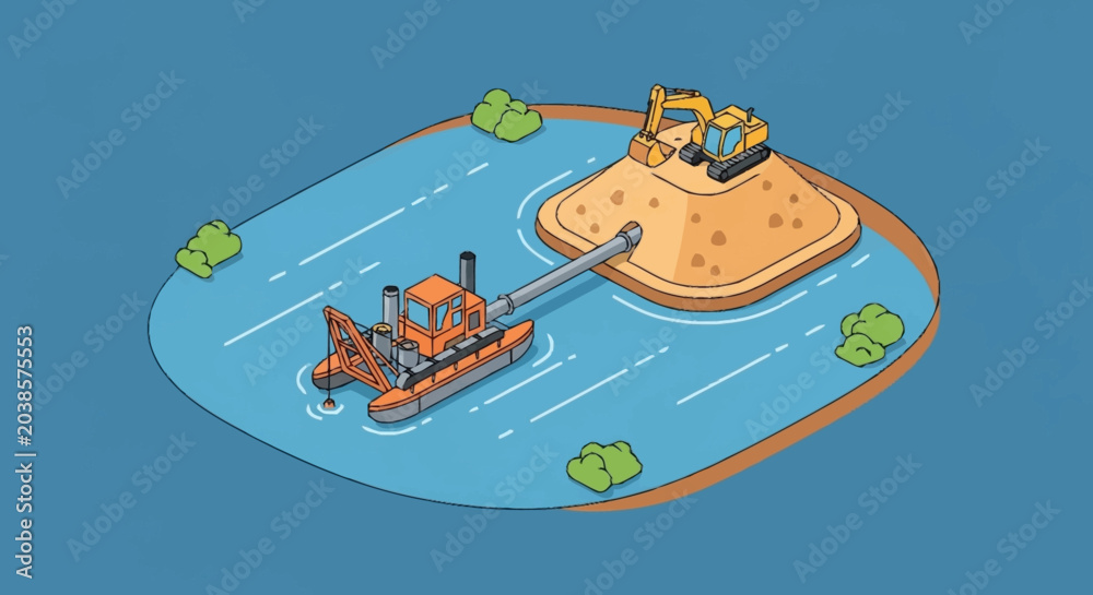 Fototapeta premium Isometric illustration of road construction machinery.