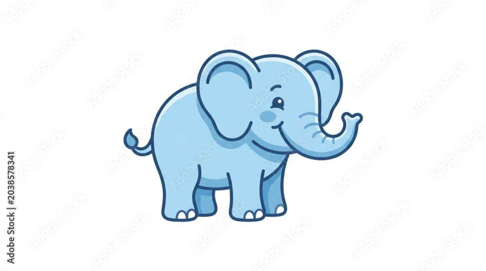 Fototapeta premium Cute cartoon baby elephant with big ears and trunk.