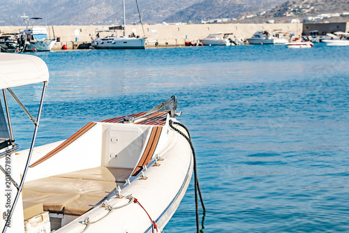 Картината върху платно Side of boat,yacht,ship in sea port