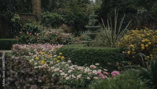 Elegant garden featuring diverse flowering plants and well-kept shrubs