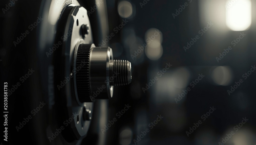 Fototapeta premium Focused close up of a metal component with an unfocused out of focus background