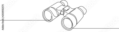 continuous line drawing of binoculars, line art vector illustration