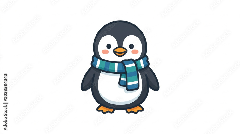Fototapeta premium Cute cartoon penguin wearing a scarf.