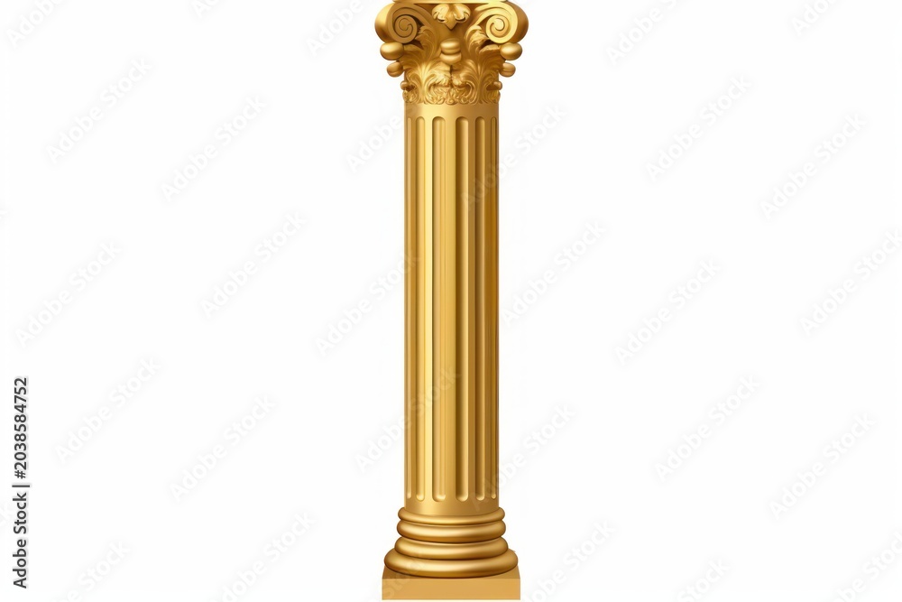 Naklejka premium Golden classical ionic column standing on a white background, representing luxury
