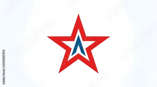 Bold Red and Blue Star Symbol on White Background Minimalist Design