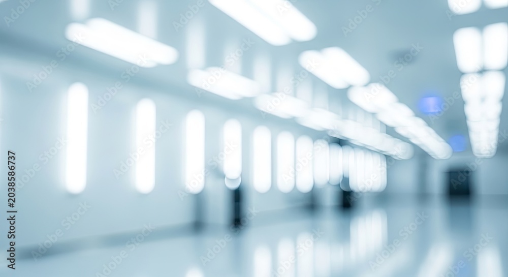 Fototapeta premium Blurred Hospital Corridor with Bright Fluorescent Lights.