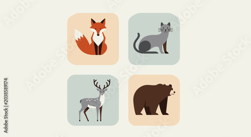 Canvas Print Wild animals gathered in forest habitat illustration