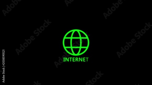Minimalist internet globe icon animated on a black background 4k.