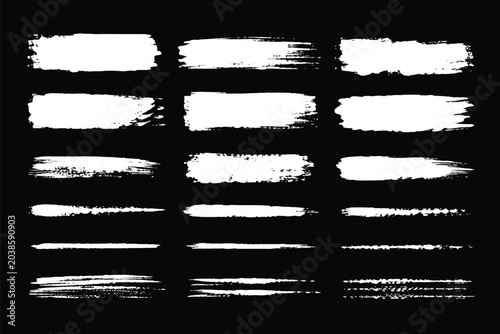 Ink stencil brush strokes and grunge lines with paint splashes drawn in a rectangular shaped composition for text, callouts. Brush strokes in dirty style with drops blots. Grunge banners. Vector set
