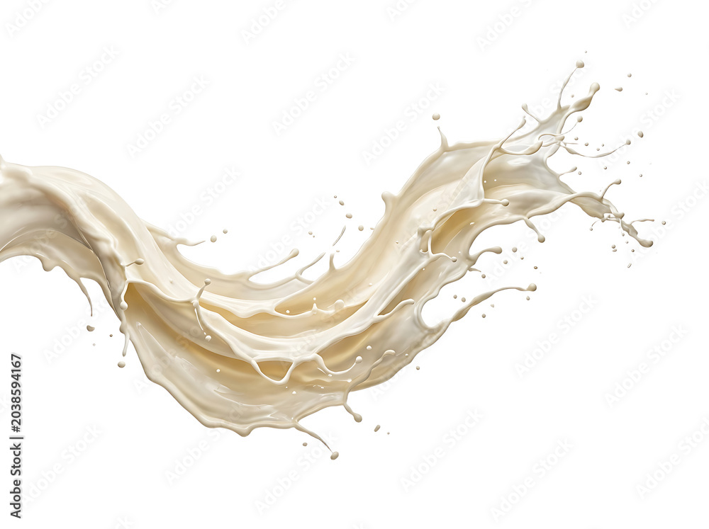 Fototapeta premium Dynamic splash of creamy milk flowing and swirling in a dramatic arc isolated on transparent background