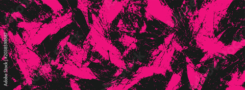 Abstract background with dynamic vibrant pink paint brush strokes on a dark black surface. Artistic textured wallpaper design with a modern grunge style.
