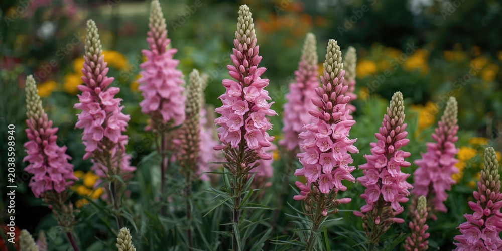 Obraz premium Colorful garden display featuring pink perennial Chelone lyonii blooms