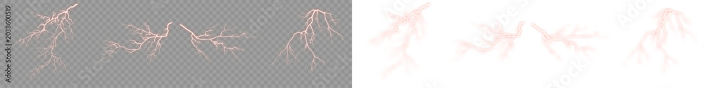 Obraz premium Collection of thunderbolt flare phenomenon Massive branched style, with night storm.