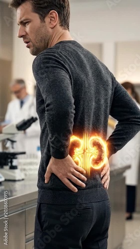 Body system suffering: kidney disease, renal pain, organ damage, medical consult, patient suffer, diagnose process, health issue, urology care.