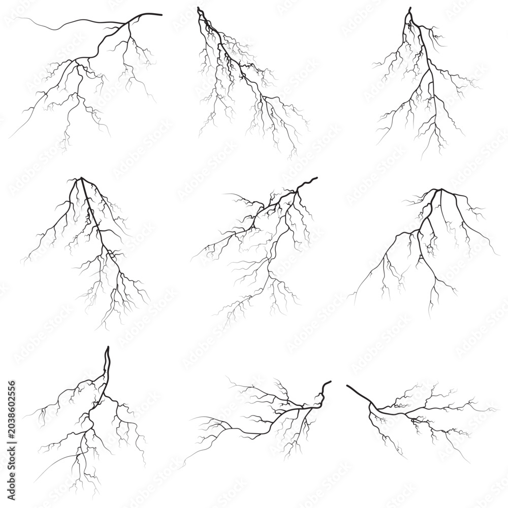 Obraz premium Group of lightning bolt shape Realistic electric glowing, in digital compositions.