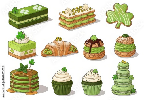 St Patrick's Day themed colorful desserts and pastries collection
