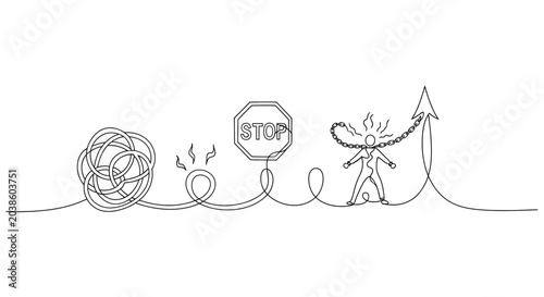Foto From Chaos to Success: Overcoming Obstacles with a Stop Sign and Growth Arrow