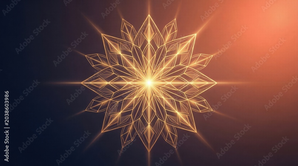 Obraz premium Geometric glowing star pattern radiating in dark space