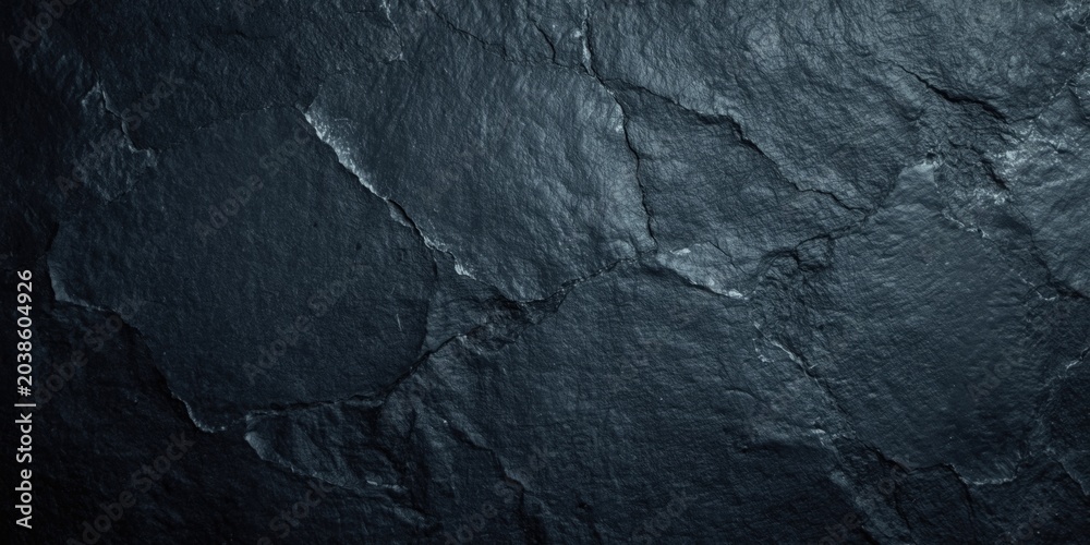 Naklejka premium Detailed slate stone surface texture on a dark black background ideal for creative design