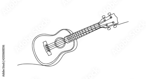 Obraz na płótnie Minimalist Continuous Line Drawing of a Ukulele on White Background