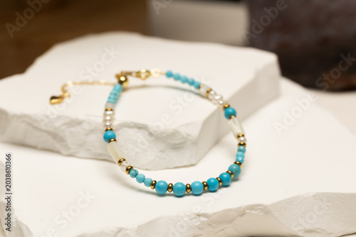 Handmade Turquoise and Pearl Beaded Bracelet Jewelry Accessory