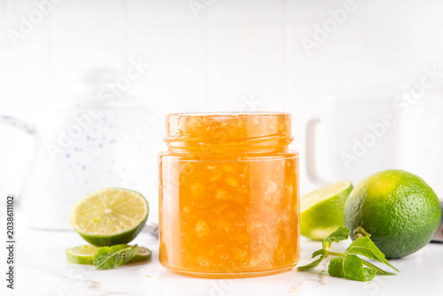 Vászonkép Homemade Sweet and Sour Lime Jam Marmalade, golden citrus marmalade preserves wi