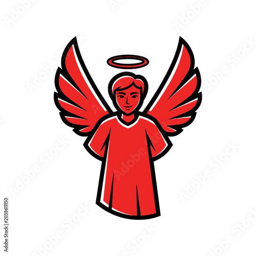 Tablou pe pânză Red Angel Icon with Wings and Halo