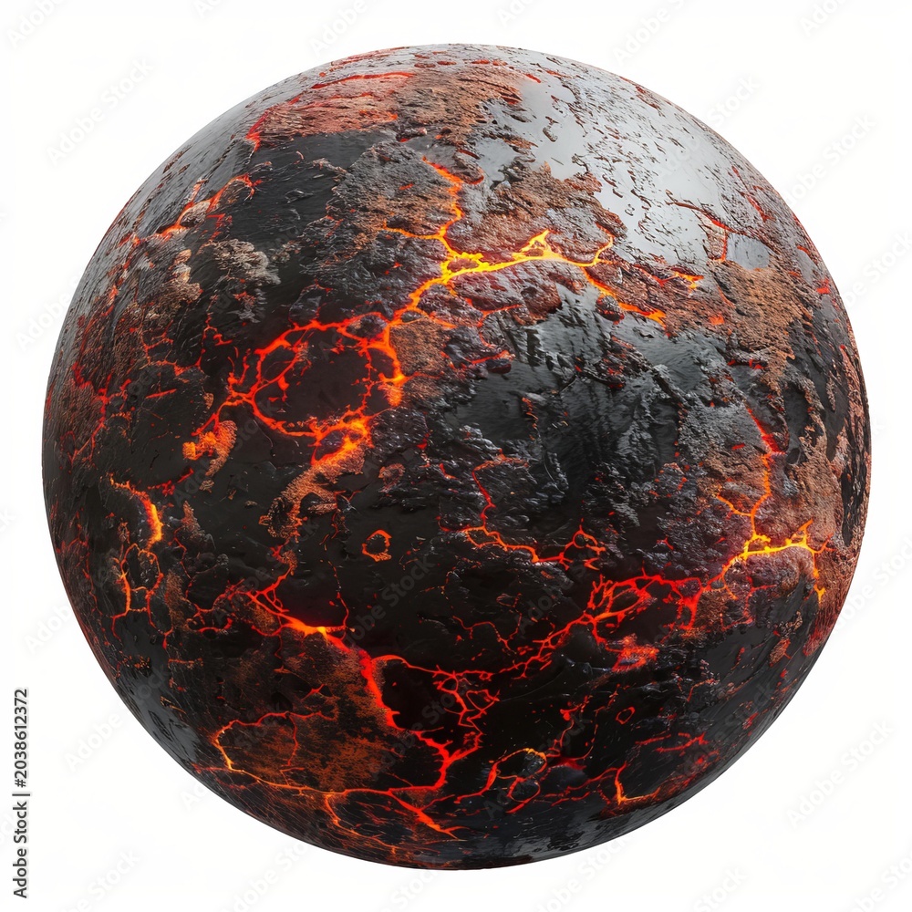 Obraz premium Glowing cracks are spreading across a burning volcanic planet, creating a dramatic and otherworldly scene