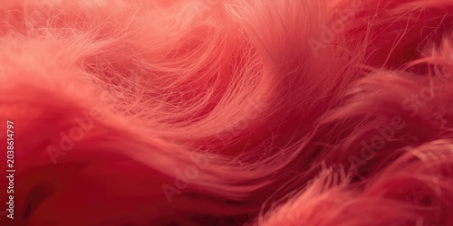 Close up view of red fur with soft flowing strands and blended color tones appropriate for background copy space
