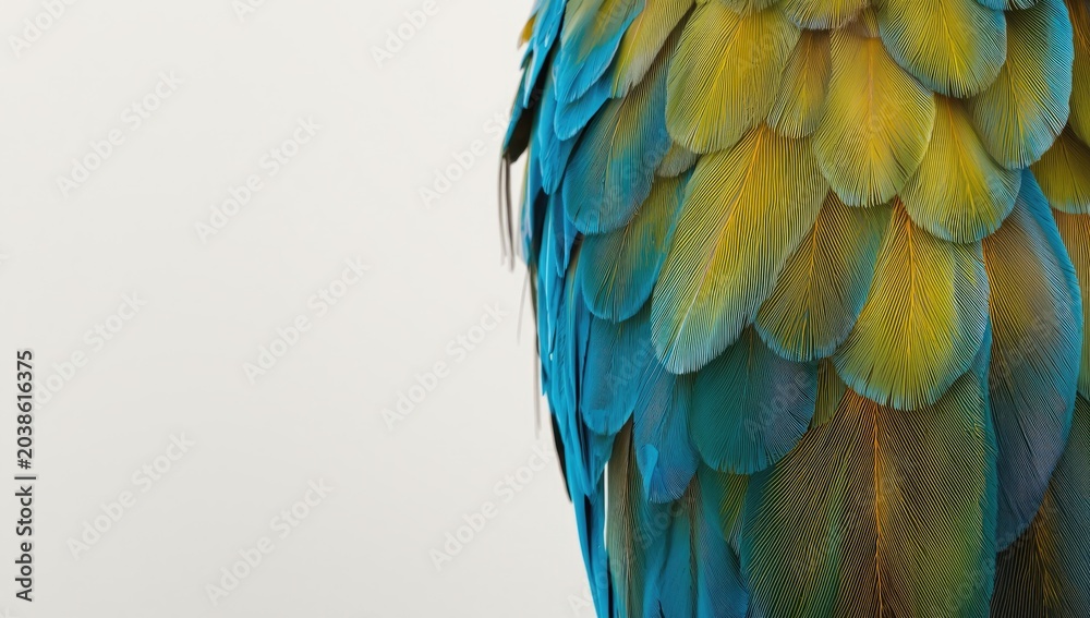 Obraz premium Detailed plumage of a blue and gold parrot's wing feathers