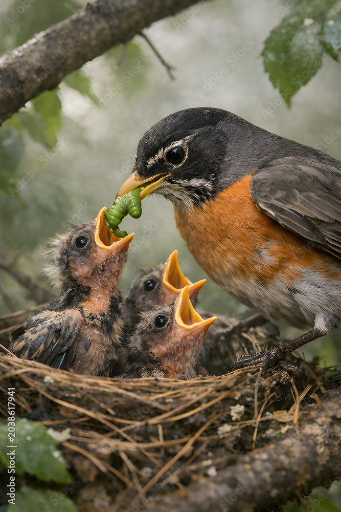 Fototapeta premium robin in the nest