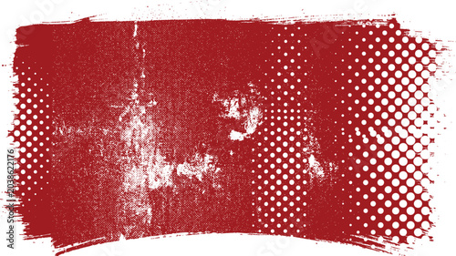 Cuadro en lienzo Grunge red halftone background vector with distressed brush texture and dot patt