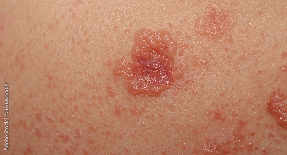 Fototapeta premium Close up view of a child's skin affected by atopic dermatitis rash