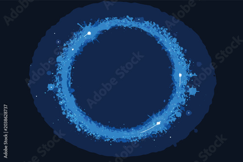 Shiny digital blue particle round frame background for web data presentation and technology concepts, glowing circular bokeh light effects vector illustration for futuristic interface design.