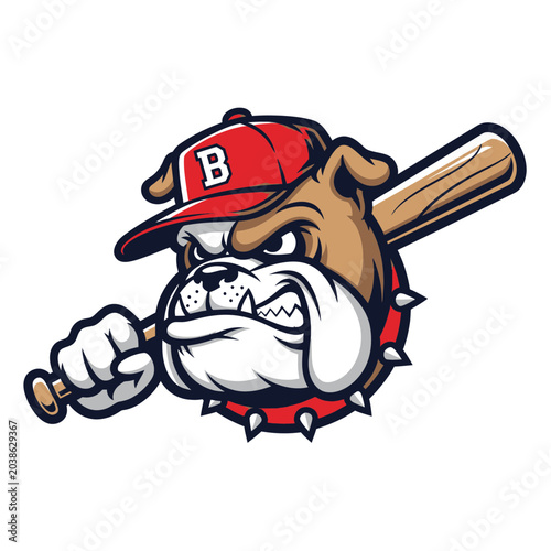 Foto Aggressive Bulldog Mascot Holding Baseball Bat, Sports Team Logo