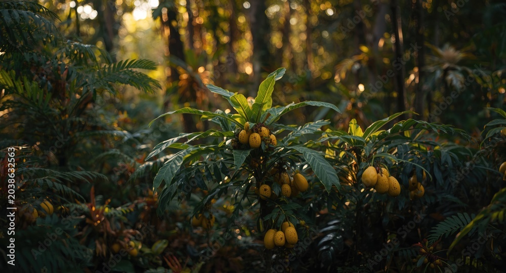 Fototapeta premium Guarana plants with ripe fruits in lush natural setting