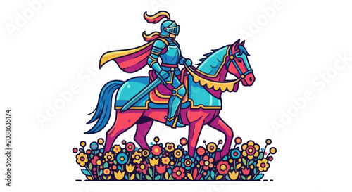 Foto Knight on Horseback in Flower Field