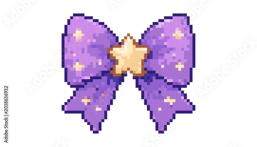 Cute purple pixel bow with star detail in pastel y2k style